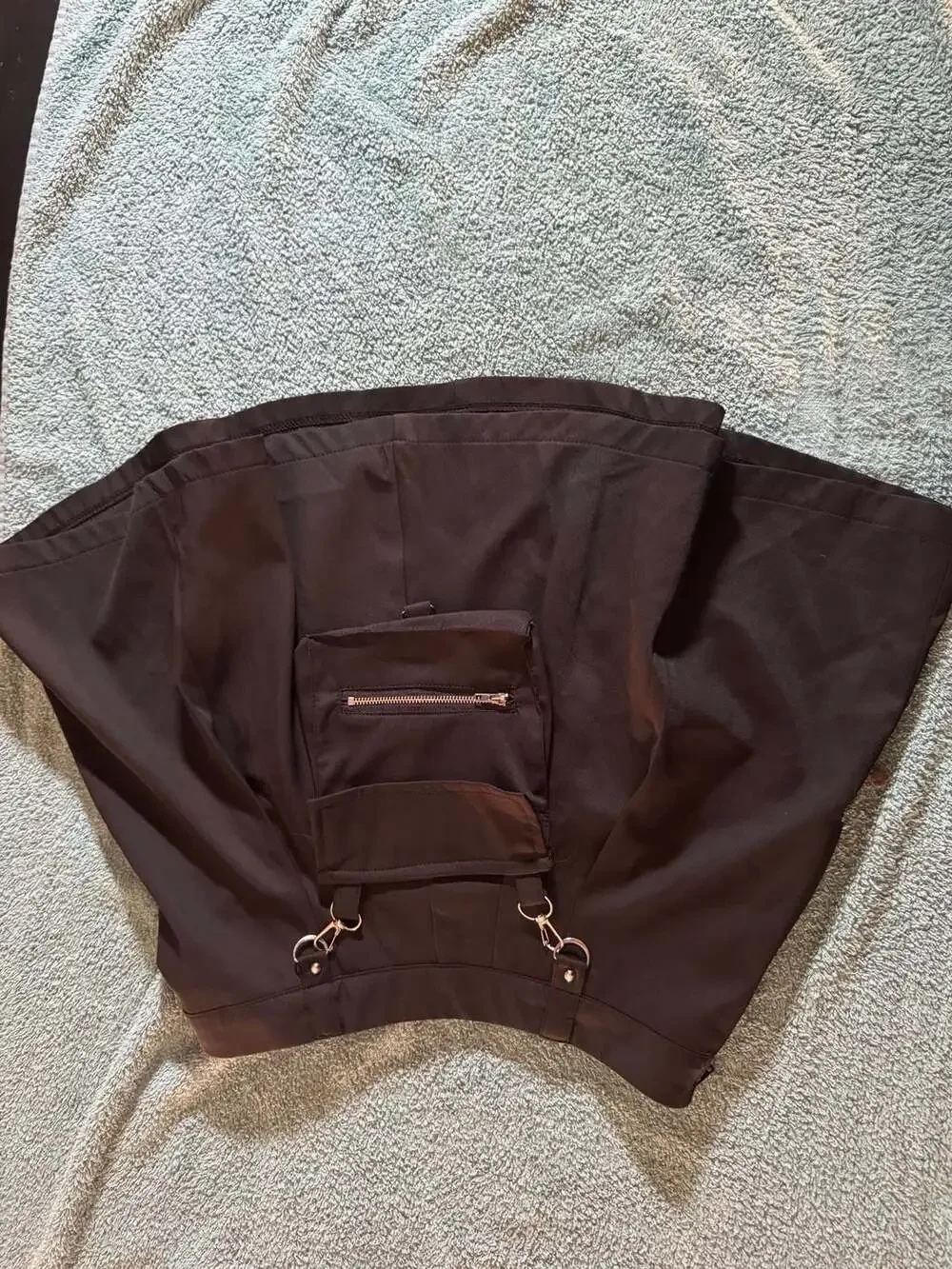 Black Pleated Mini Skirt with‎ Detachable Utility Pocket Size M